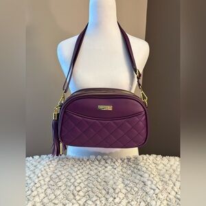 💜 Joy Iman Quilted Multi-Compartment Crossbody Bag – Purple